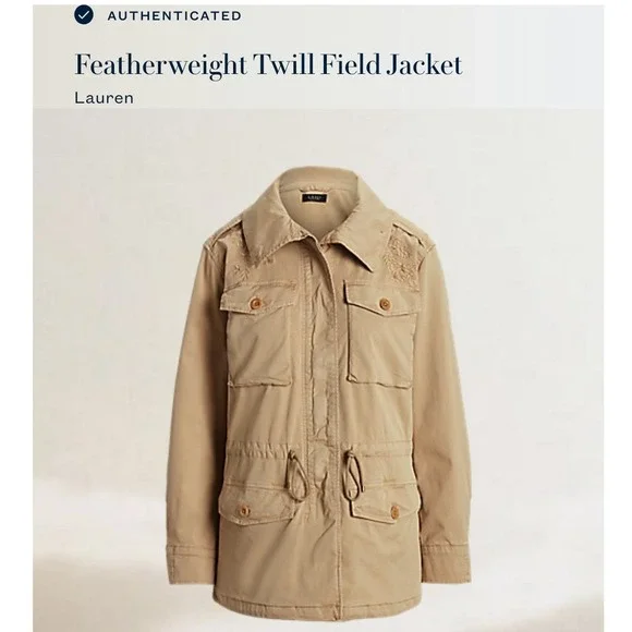 Ralph Lauren Featherweight Twill Field Jacket‎ Khaki Floral Embroidery M NWT - Picture 4 of 16